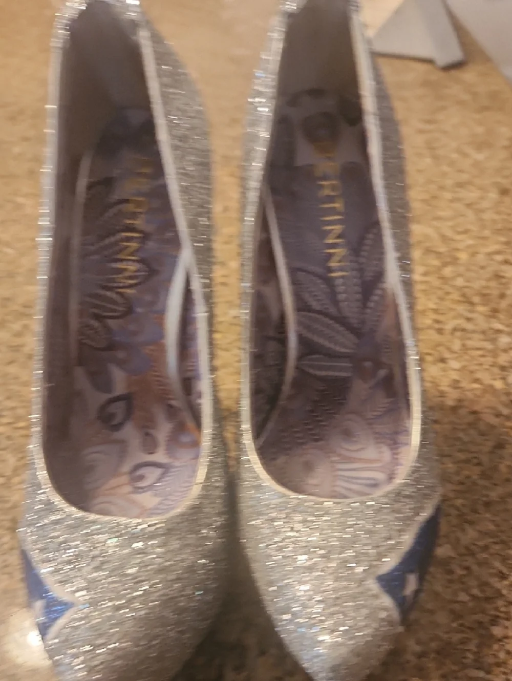 PATRIOTS Football Logo Shoe Republic LA Silver Glitter High Heels with Team Logo